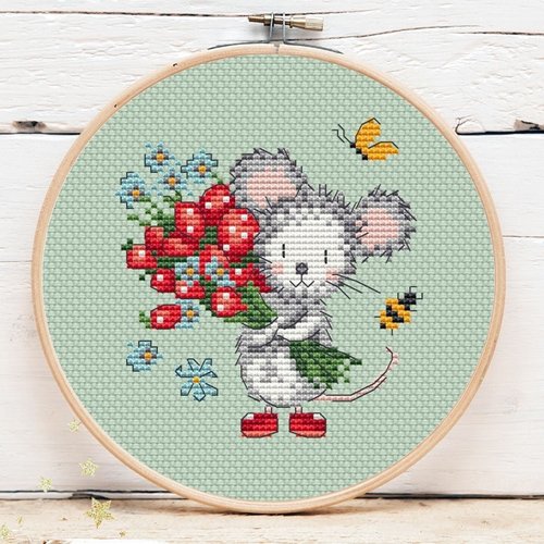 Strawberry Mouse Mini #2 - Cross Stitch Pattern