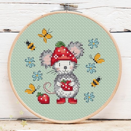 Strawberry Mouse Mini #3 - Cross Stitch Pattern
