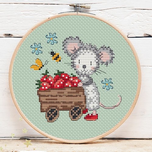 Strawberry Mouse Mini #4 - Cross Stitch Pattern