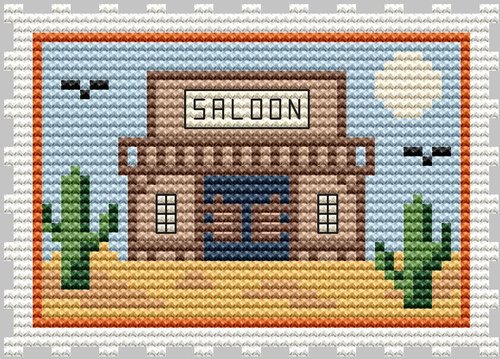 Old West Saloon Stamp - Cross Stitch Pattern