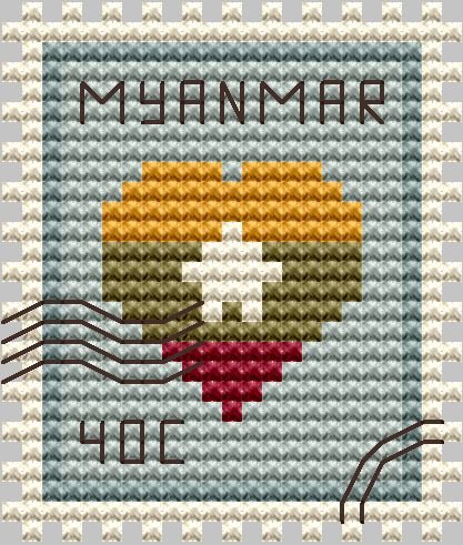 Myanmar Postage Stamp - Cross Stitch Pattern