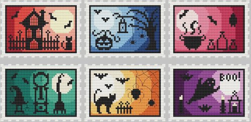 Six Halloween Stamps - Cross Stitch Pattern