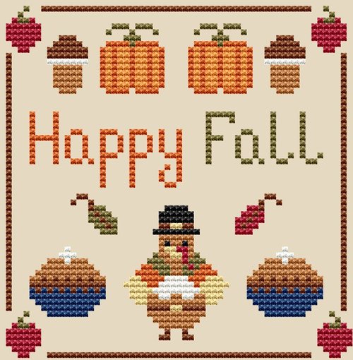Happy Fall - Thanksgiving Cross Stitch Pattern