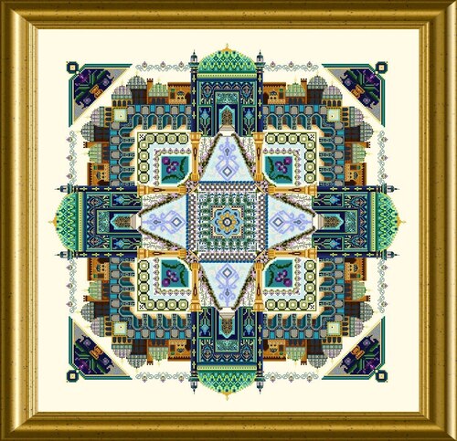 Persian Iris Garden Mandala - Cross Stitch Pattern