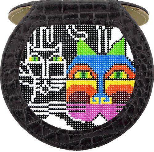 Leather Hand Mirror Alligator Black - Needlework Display