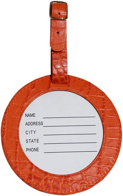 Leather ID Tag - Alligator Orange - Needlework Display