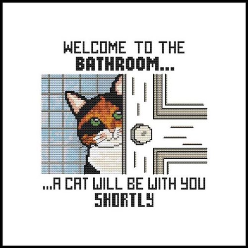 Bathroom Concierge Kitty Cat - Cross Stitch Pattern