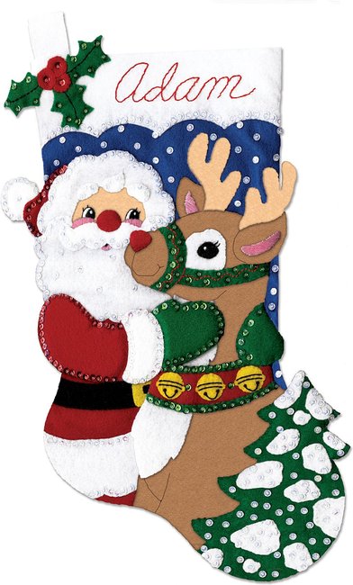 Santa And Deer - Christmas Stocking Felt Applique Kit