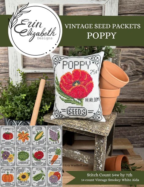 Vintage Seed Packets: Poppy - Cross Stitch Pattern