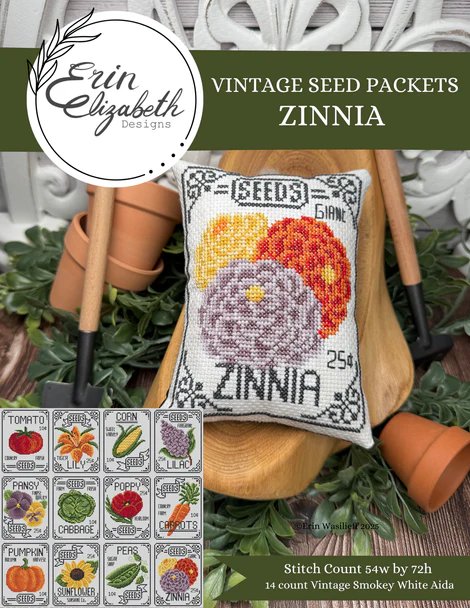 Vintage Seed Packets: Zinnia - Cross Stitch Pattern