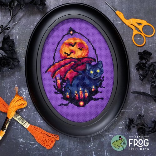 Black Cat Ritual - Halloween Cross Stitch Pattern
