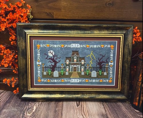 Houses in the Haunted Cemetery - Halloween Cross Stitch