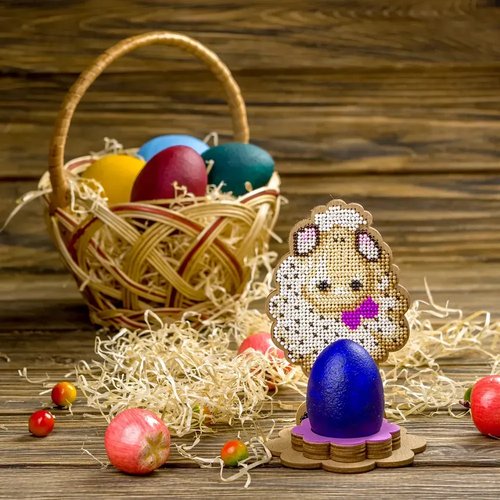 Lamb with Bow - Easter Egg Stand Ornament Wooden Bead Kit