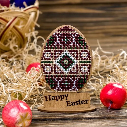Easter Egg - Happy Easter Red Diamond - Wooden Bead Kit