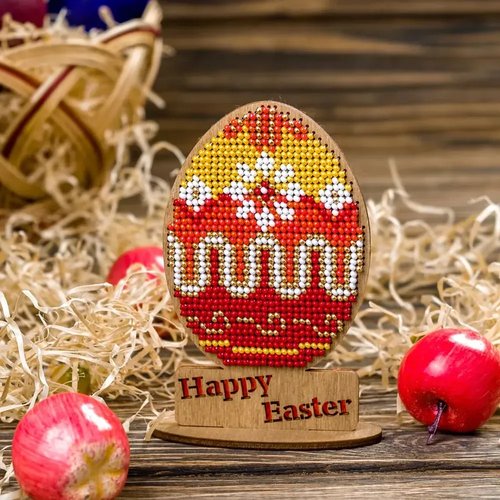 Easter Egg - Happy Easter Red & Yellow - Wooden Bead Kit