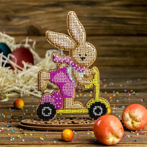 Bunny On Scooter #2 - Ornament Wooden Bead Kit