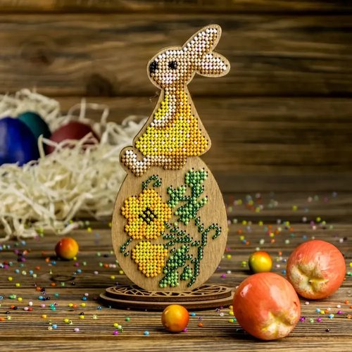 Bunny Girl on Egg - Easter Ornament Wooden Bead Kit