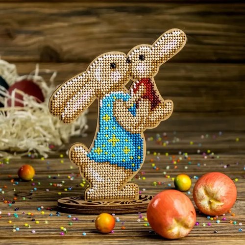Mama Bunny with Baby - Easter Ornament Wooden Bead Kit
