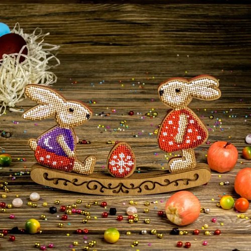 Bunnines in the Meadow - Rocking Ornament Wooden Bead Kit