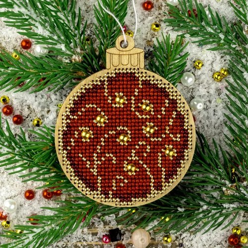 Ball Golden Motif - Christmas Ornament Wooden Bead Kit