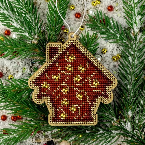 House Golden Motif - Christmas Ornament Wooden Bead Kit