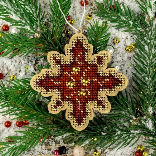 Snowflake Golden Motif - Christmas Ornament Wooden Bead Kit