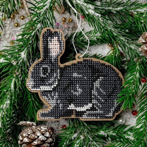 Black Bunny - Christmas Ornament Wooden Bead Kit