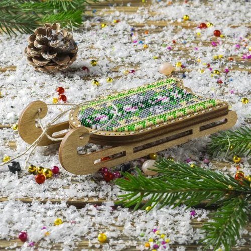 Pink and Green Sled - Christmas Ornament Wooden Bead Kit