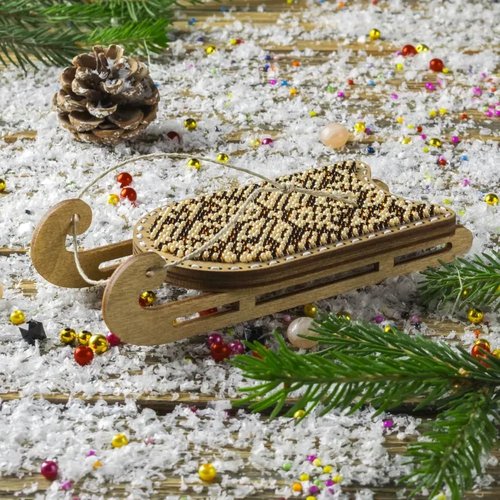 Cream and Brown Sled - Christmas Ornament Wooden Bead Kit