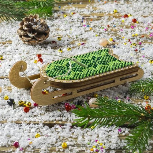 Bright Green Sled - Christmas Ornament Wooden Bead Kit