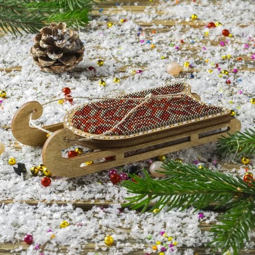 Dark Red Sled - Christmas Ornament Wooden Bead Kit