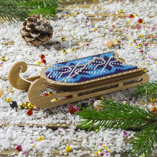 Light Blue & Black Sled - Christmas Ornament Wooden Bead Kit