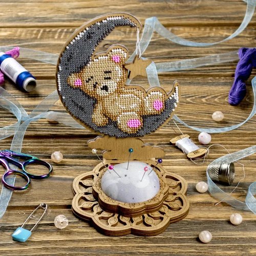 Bear on the Moon Needle Case - Ornament Wooden Bead Kit