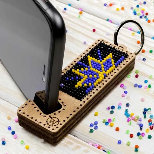 Blue and Yellow Phone Stand - Ornament Wooden Bead Kit
