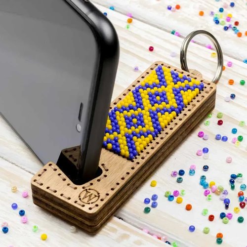 Yellow and Blue Phone Stand - Ornament Wooden Bead Kit