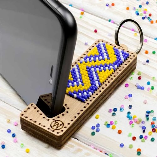 Blue and Yellow Phone Stand - Ornament Wooden Bead Kit