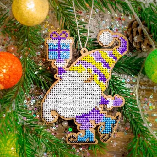 Gnome on Skates - Christmas Ornament Wooden Bead Kit