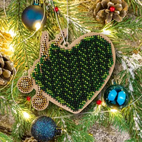 Knitted Heart - Christmas Ornament Wooden Bead Kit