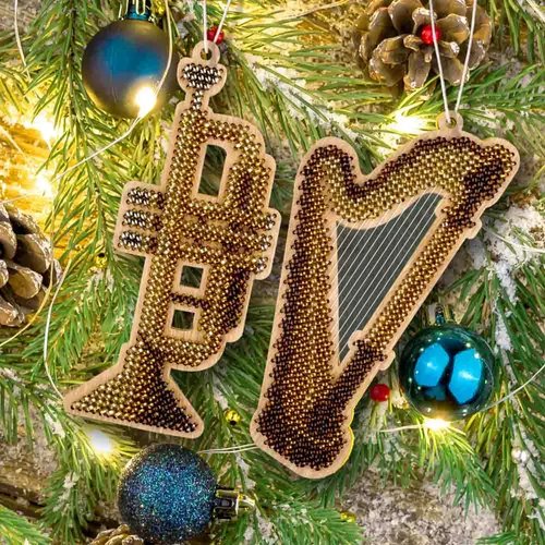 Harp and Trumpet - Christmas Ornament Wooden Bead Kit