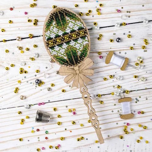 White and Green Easter Egg - Ornament Wooden Bead Kit