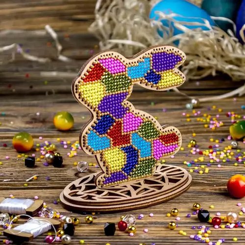 Stained Glass Bunny - Easter Ornament Wooden Bead Kit