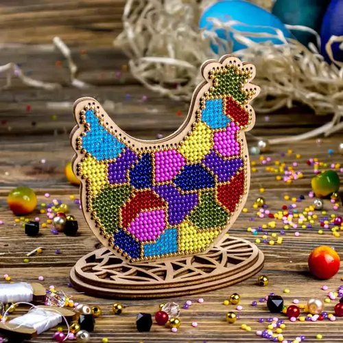 Stained Glass Hen - Easter Ornament Wooden Bead Kit