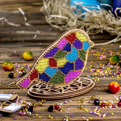 Stained Glass Bird - Easter Ornament Wooden Bead Kit