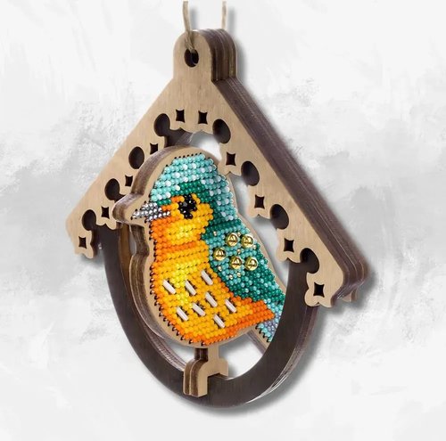 Bird In Birdhouse - Wooden Ornament Bead Kit
