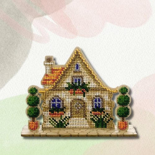 House With Topiary - Wooden Bead Kit