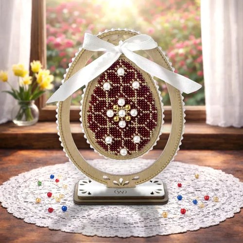 Easter Egg - Ruby Red and Gold - Wooden Bead Kit