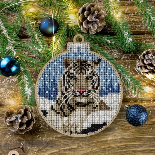 White Tiger Christmas Ornament - Cross Stitch Kit