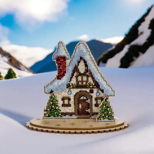Christmas Cottage - Wooden Cross Stitch Kit