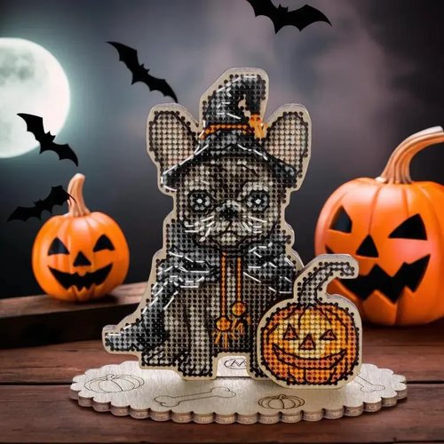 Halloween French Bulldog - Wooden Cross Stitch Kit