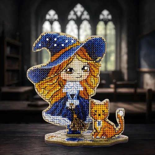 Little Witch In Blue - Halloween Cross Stitch Kit